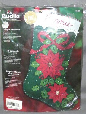 Vintage Bucilla Felt Stocking Kit 18" Elegant Poinsettia #85105 New in Open Pkg